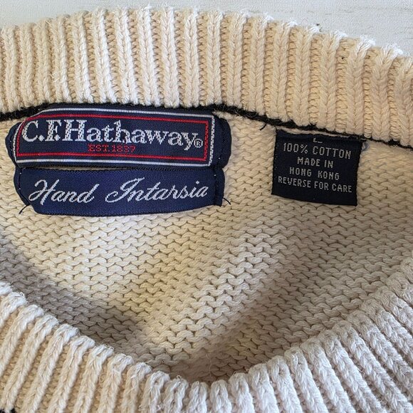 Vintage CF Hathaway Cotton Hand Intarsia Sweater Argyle Pheasant Preppy Acadamia - Picture 5 of 8
